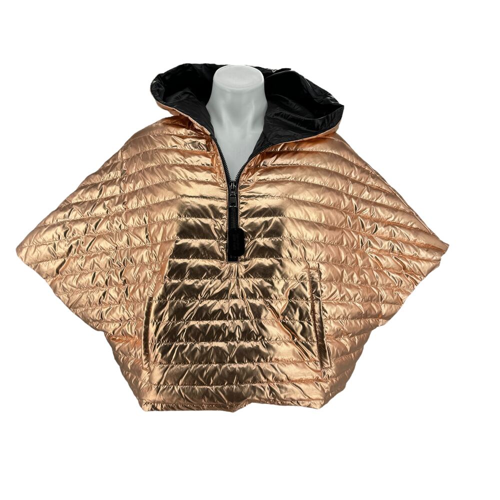 Think Royln Puffer Poncho Women‎ SZ S Rose Gold Packable Lexington Hooded Down